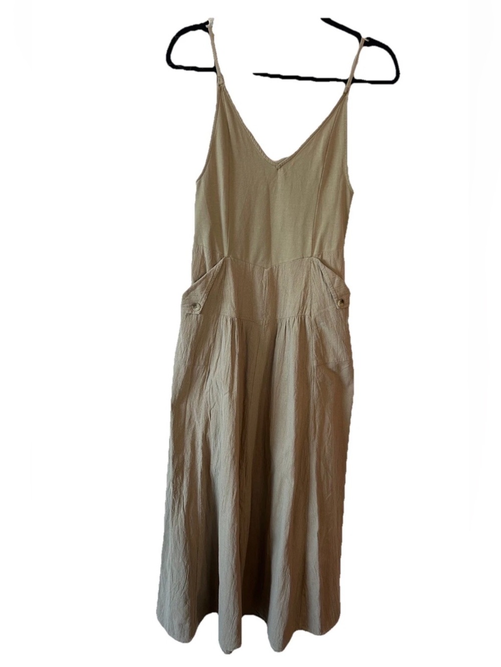 FREE PEOPLE Soledad Midi Dress Khaki Beige Boho Pockets Sz M - Picture 12 of 16